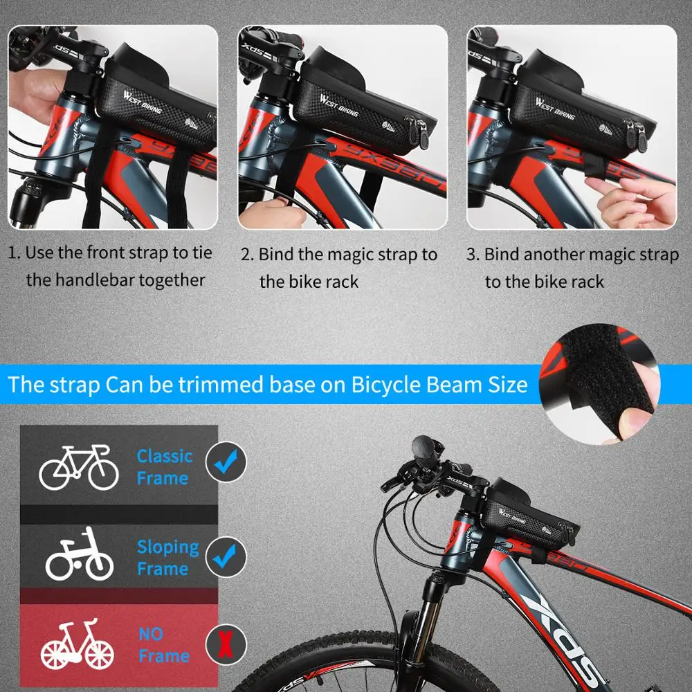 NYUGAT-BIKE MTB Kerékpáros Táskák Vízálló érintőképernyő Kerékpár Első Keret Felső Cső 6-7.2 Hüvelykes Telefon Esetében Kiterjed, Kerékpár Alkatrészek