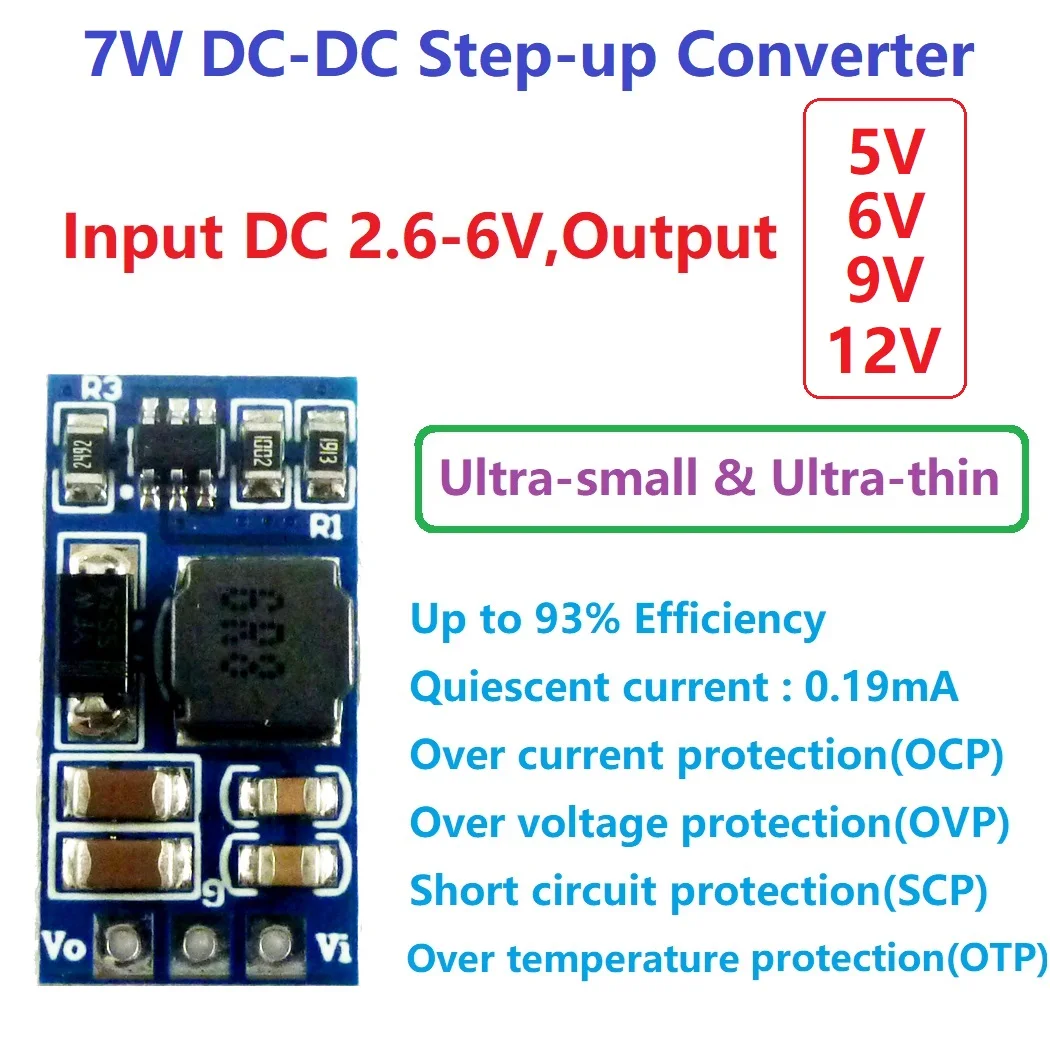 5DB 7W mini DC DC Boost Step-up Konverter 2.6-5.5 V 5V 6V 9V-os 12V-os Feszültség-Szabályozó Modul LED-Motor