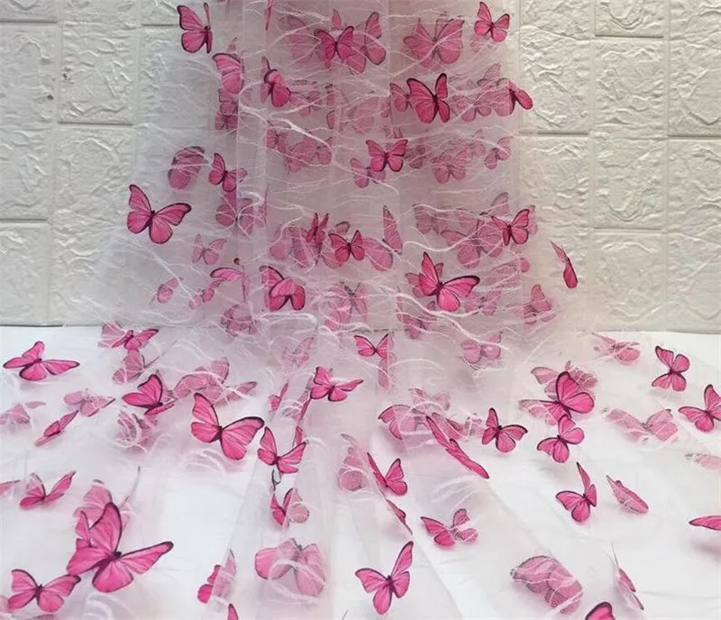 Tündér 3D Pillangók Repülnek Overlay szövet Színes tüll csipke francia Nettósítási A Virág Lány ruha ruha Menyasszonyi Fátyol Fejpánt