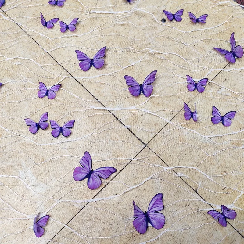 Tündér 3D Pillangók Repülnek Overlay szövet Színes tüll csipke francia Nettósítási A Virág Lány ruha ruha Menyasszonyi Fátyol Fejpánt