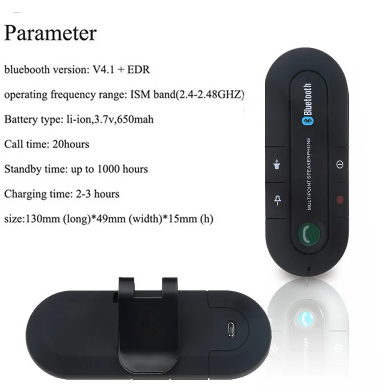 Bluetooth kihangosító Autóskészlet Vezeték nélküli Audio Receiver Hangszóró Telefon, MP3 Lejátszó Napellenző Klip Multipoint zajszűrő