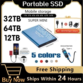 Hordozható SSD64TB 8TB Külső szilárdtestalapú Meghajtó USB 3.0/C-Típusú Merevlemez-Nagy Sebességű Tároló Eszköz Laptop/Asztali/Mac/Telefon