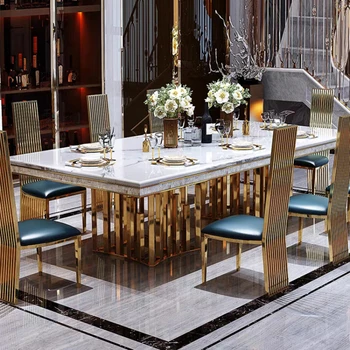 Rozsdamentes acél luxus design márvány Étkező Asztal, étkező bútor asztalok étkező asztal szett, márvány, szék