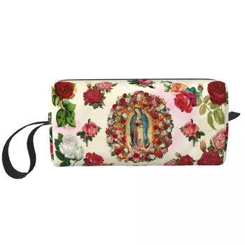 Our Lady Of Guadalupe Rózsa Kozmetikai Táska Női Smink Táskák Katolikus Utazási Cipzár Tisztálkodási Táska Szervező Tároló Táska