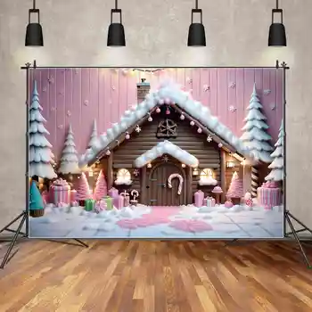 HOLD.QG Hátteret, Baba Karácsonyi Kabin Haza Ház Photozone Háttér Fotózás Újdonság Fa Candy Pink Deszka Dekorációs Kellékek