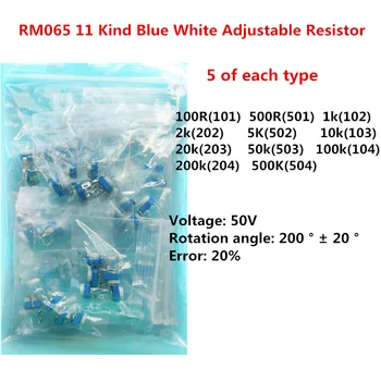 RM065 11 Fajta Kék Fehér Állítható Ellenállás 100R/500R/1k/2k/5K/10k/20k/50k/100 /200/500k