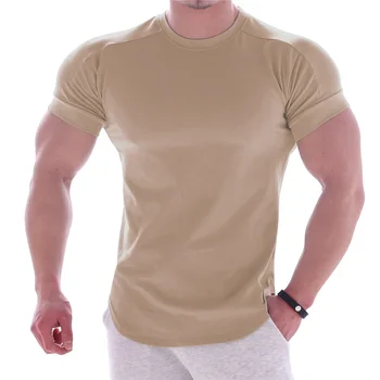 A2529 a Férfiak Nyári póló Magas Rugalmas Slim Fit Tshirt a Férfiak Gyorsan száradó Ívelt Hem Mens T-Ing egyszínű 3XL