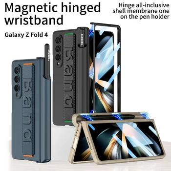 GKK Ultra-vékony Karkötő Markolat tok Samsung Galaxy Z Fold 4 3 Mágneses Csuklópánt S-tolltartó Csuklópántot Borító Üveg Protector