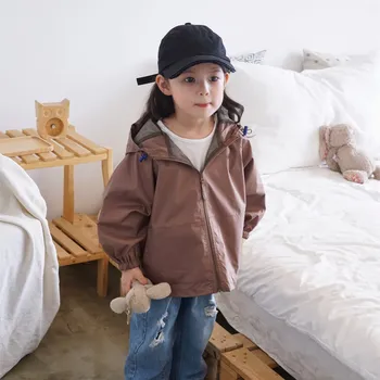 Őszi Gyermek Kapucnis egyszerű stílus, fiúk, lányok alkalmi, divatos egyszínű széldzseki baba kabát