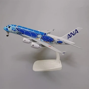 18*20cm Ötvözet Fém Japán Légi ANA Airbus A380 Rajzfilm Tengeri Teknős Airlines Kék Fröccsöntött Repülőgép Modell Repülő Repülőgép Kerekek