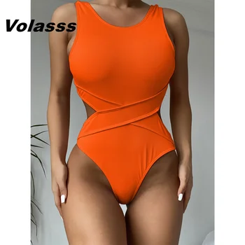 Új, Magas Derék Fürdőruha Női Egyszínű Bikini Szett Bodysuits Szexi Egy Darab Női Sport Ruha Monokini Menetes Fürdőruha