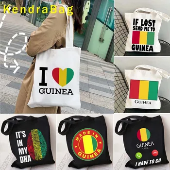 Guineai Zászló Natív Büszkeség Ország Térkép Vicces Guinea Szerelmes Szív Hazafias Ajándék Vászon Váll Táska Harajuku Bevásárló Táskák