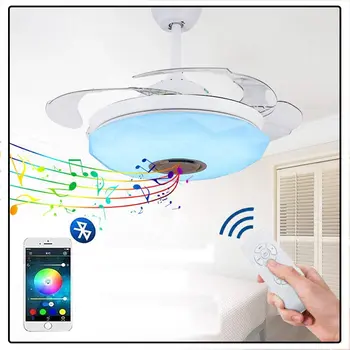 Mennyezeti Ventilátor LED Irányítást A Bluetooth Hangszóró Néma Csillár Ventillátor Nélkül Pengék Világítás Haza Szoba Dekoráció