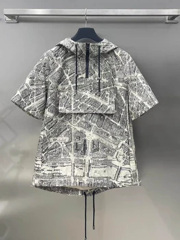 Tervező vintage Párizs térkép nyomtatás, rövid ujjú pulóver kabát női új őszi divat luxury all-in-one vihar kabát