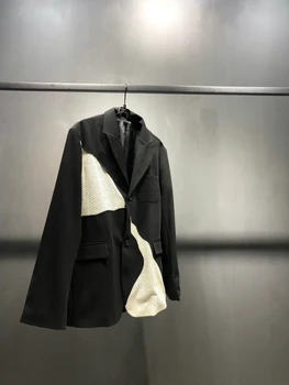 Pamut, fehér csipke splicing 2 gombot öltöny laza koreai változata nagy méret férfi kabát