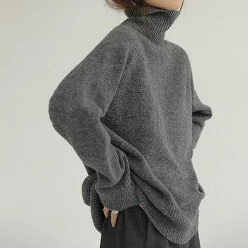Szürke garbós Női pulóver bő bágyadt stílus 2022 új őszi téli kasmír vastag, hosszú ujjú kötött