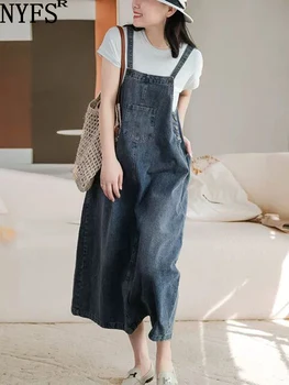 NYFS 2023 Nyáron Új Koreai Nő Ruha Vestidos Köntös Elbise Laza Plus Size Elvágta Farmer Ruha Harisnyatartó