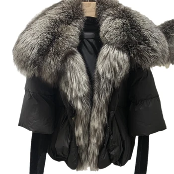 2023 Kanada Az Észak-Amerikai Stílus Libatoll Kabátok Téli Női Kabát Természetes Igazi Róka Szőrme Gallér Vastag Luxus Felsőruházat