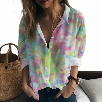 Nyáron új női ing, Színes, 3D-nyomtatott női ing, Alkalmi friss stílus női ing, Divat trend a női ingek