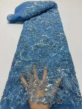 Luxus Gyöngyök Csipke Kézzel Készített Szövet Esküvői Nők 5 Yard Csillámos Francia Sequin Háló Menyasszonyi 2023 Magas Minőségű Gyöngyös Afrikai Tulle