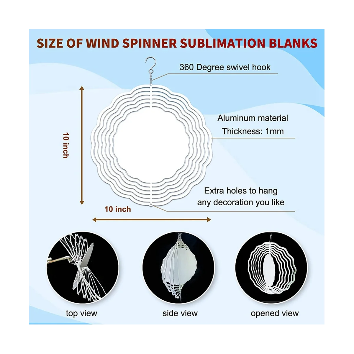 10db 8 Inch Szublimációs Szél Spinner Üres 3D Szél Spinners Lóg a Szél Spinners Beltéri Kültéri Kerti Dekoráció