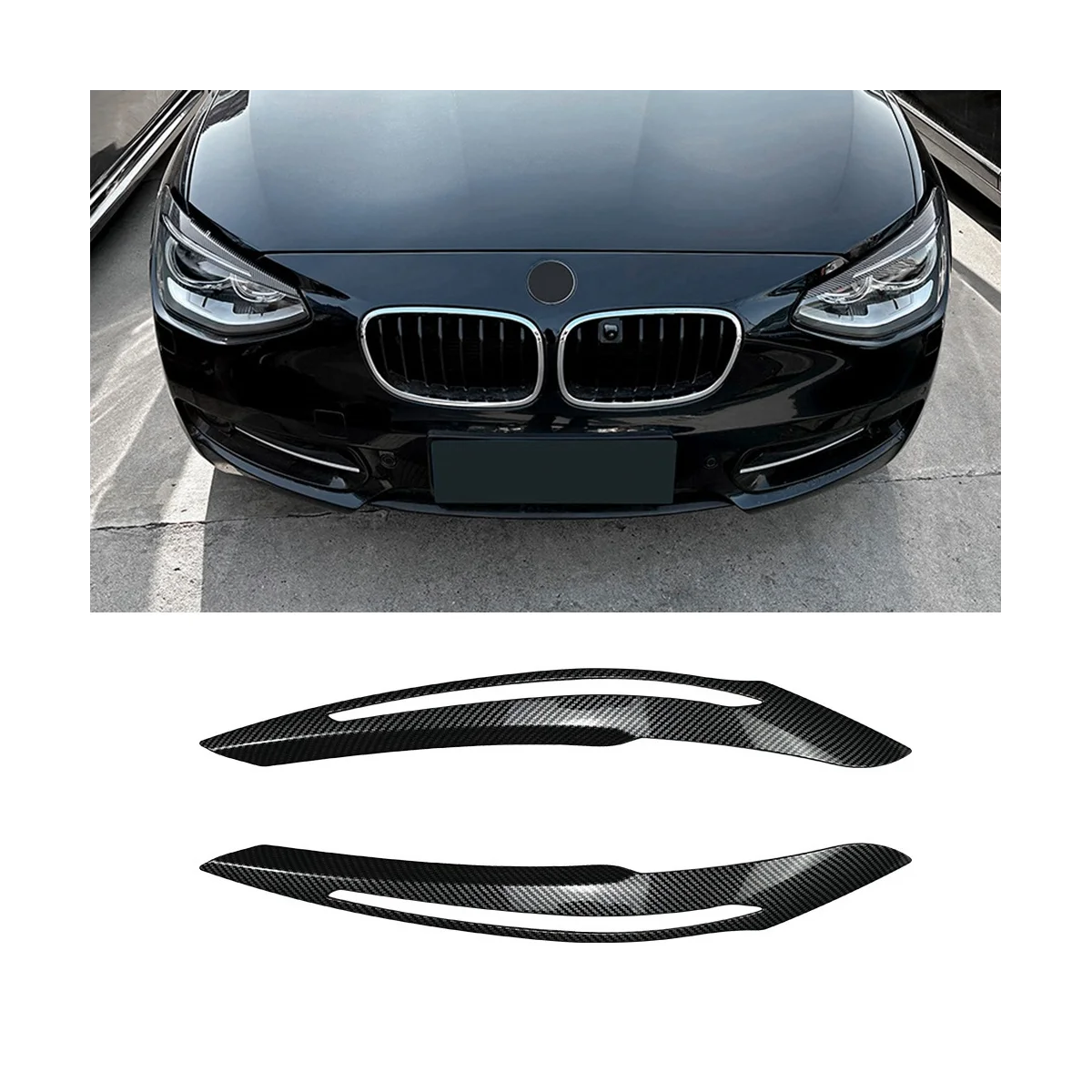 A BMW 1-es Sorozat F20 F21 Korai 2011-2014-Es Szénszálas Első Fényszóró Fedelét Köret Szalag Szemöldök Fedezze Trim Matrica
