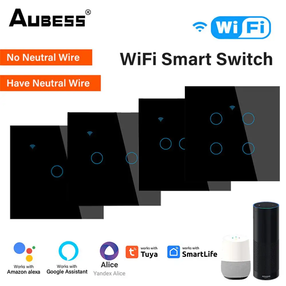 Tuya WiFi Smart Switch Works1/2/3/4 Banda TUYA WiFi Smart Touch Kapcsoló Haza Fali Gombot Alexa Pedig Haza Asszisztens