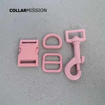 Kiskereskedelem(fém csat+állítsa be a csat+D gyűrű+fém kutya csattal) festék rózsaszín kiegészítő 20mm heveder DIY nyakörv készlet